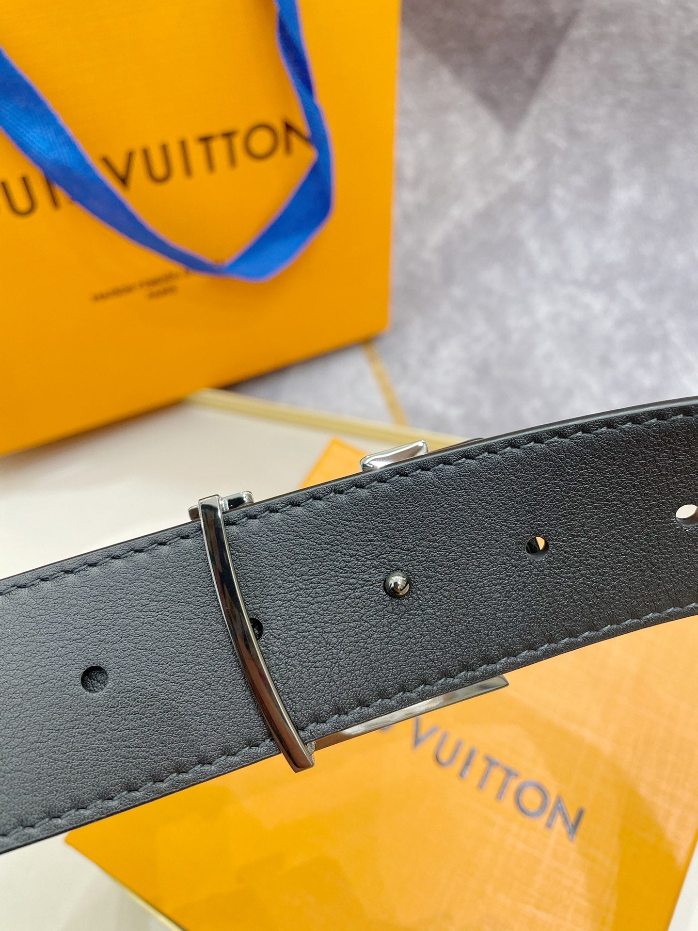 Louis Vuitton LV Initiales 40mm Belt Monogram Eclipse Grey with Silver Crystal Buckle, Includes Box and Bag