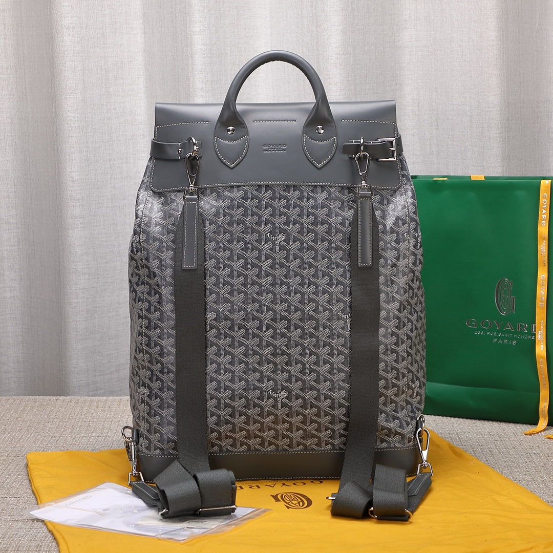 Gogy Luxury Grey Geometric Chevron Pattern Canvas Backpack Rucksack