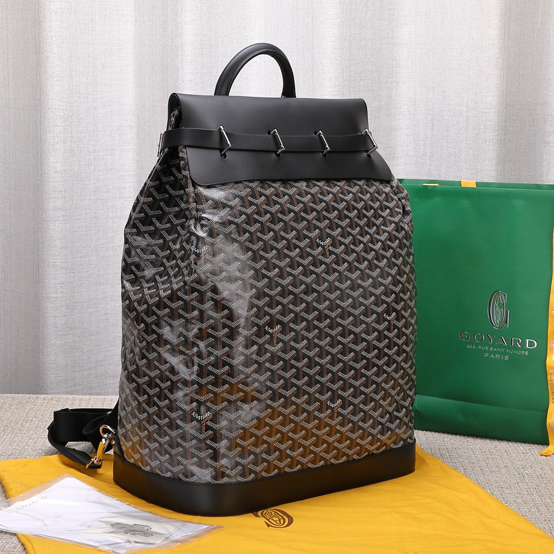 Gogy Classic Chevron Pattern Leather Backpack with Flap Closure