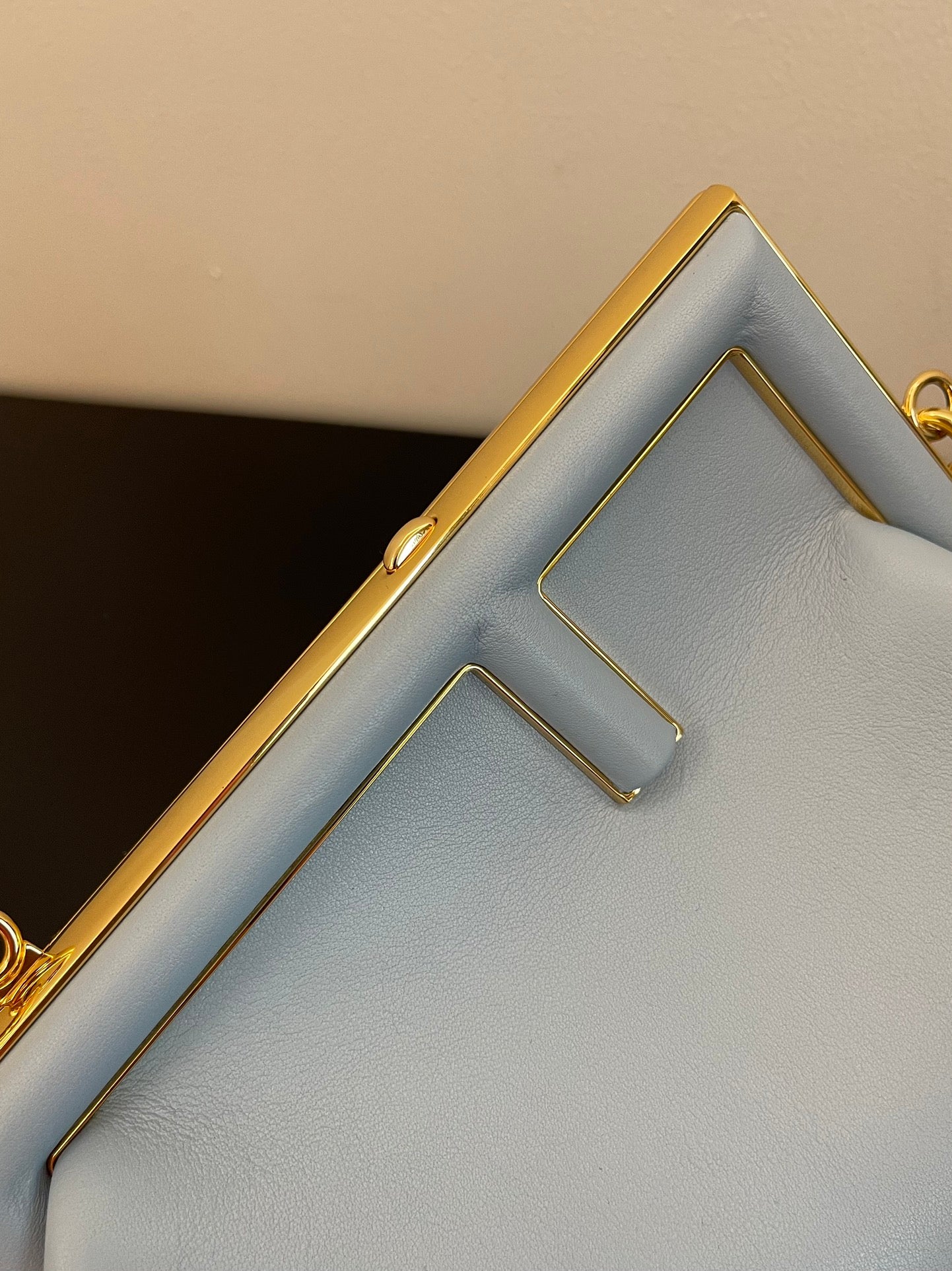 Small Light Blue Leather Frame Clutch - Elegant Asymmetric Crossbody Bag with Gold Hardware