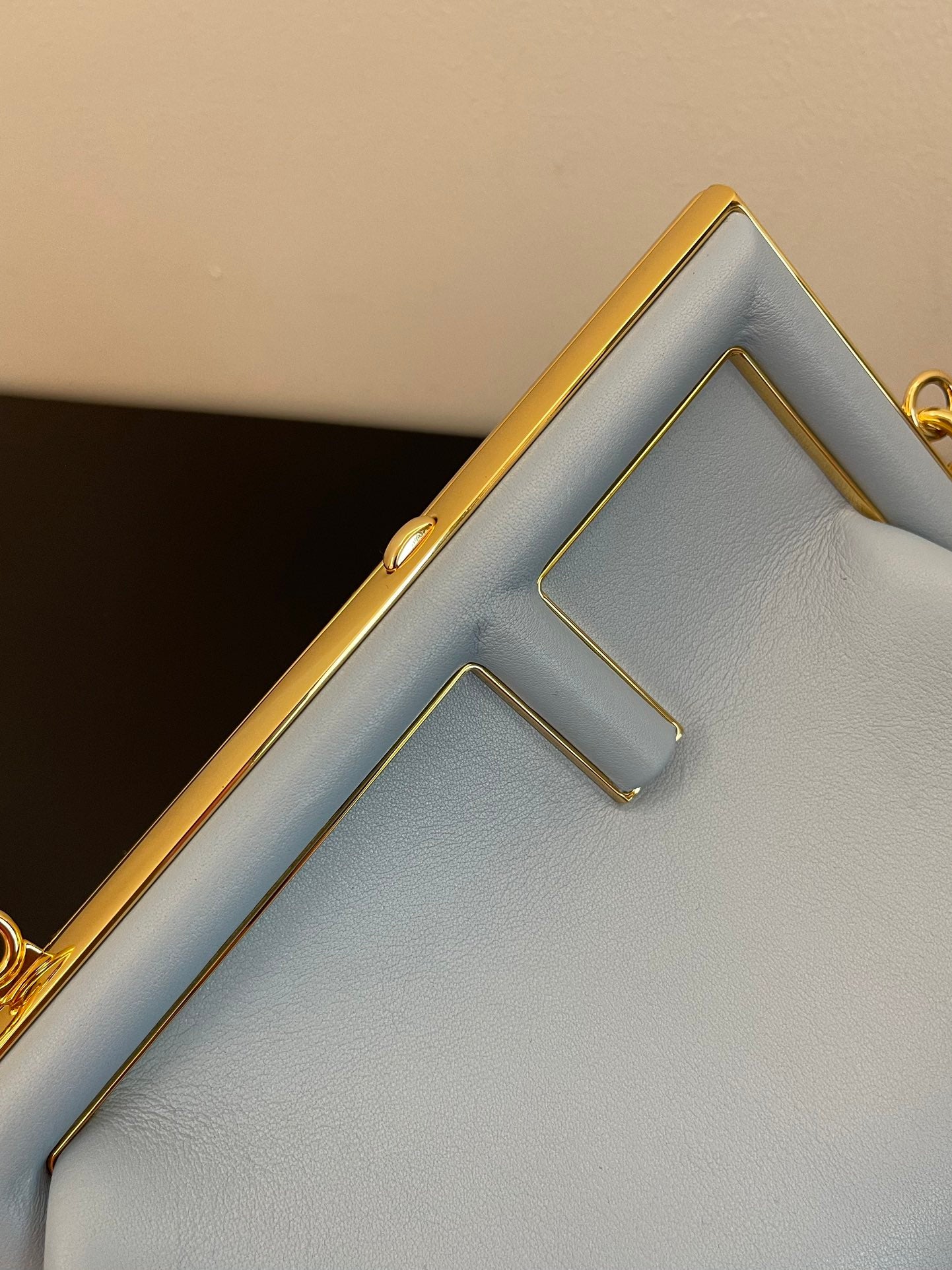 Fendi First Style Light Blue Leather Clutch Bag with Shoulder Strap