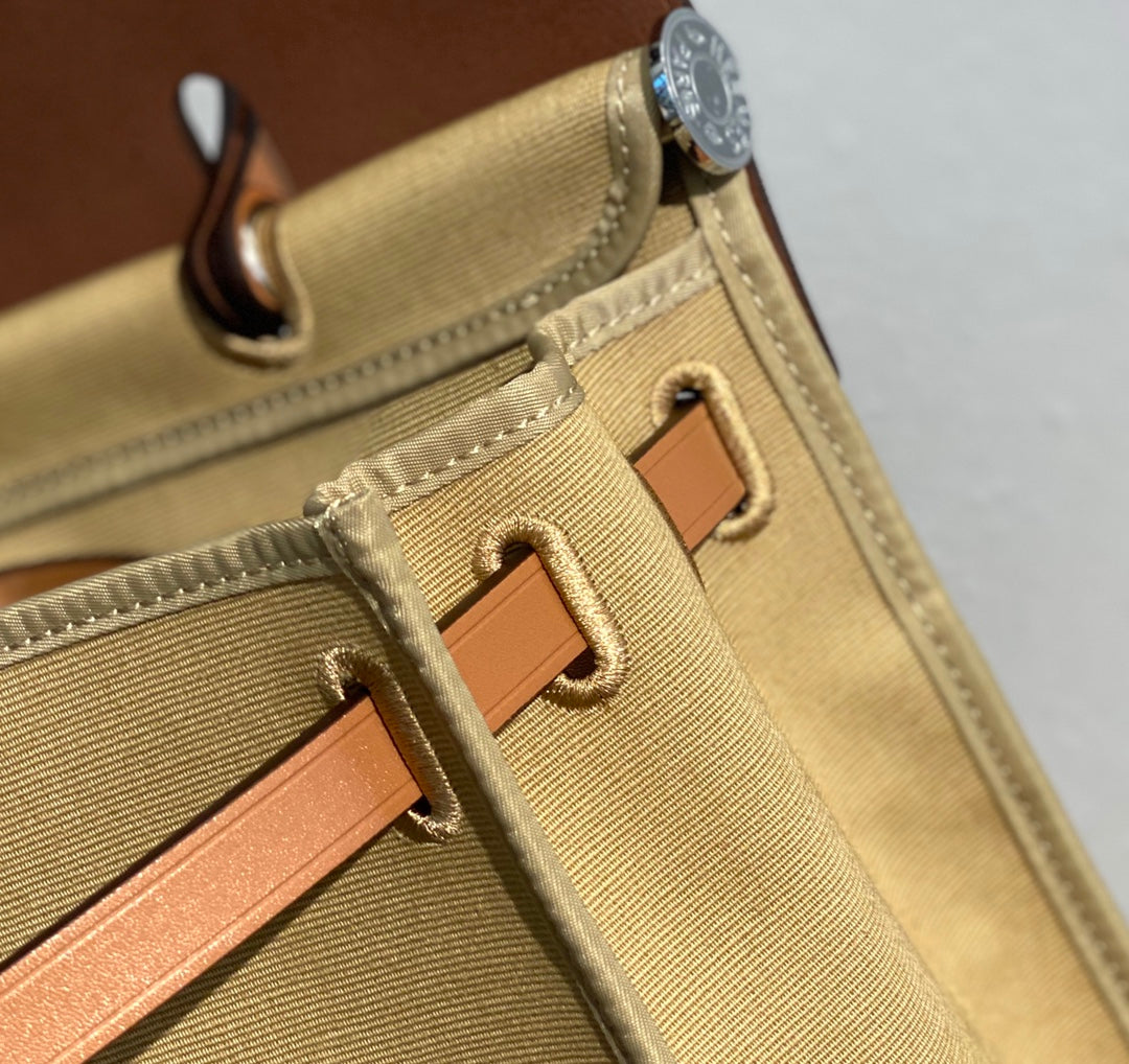 Classic Tan Canvas and Leather Top Handle Handbag - Elegant Shoulder Bag for Women