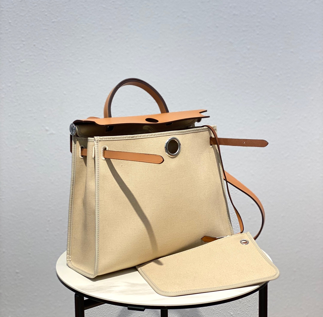 Hermès Herbag Zip 31 Canvas &amp; Leather Handbag - Beige/Tan