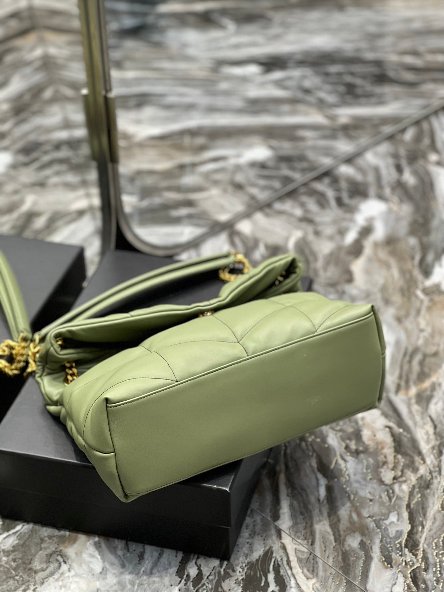 Saint Laurent Loulou Small Quilted Leather Shoulder Bag in Sage Green with Gold Hardware