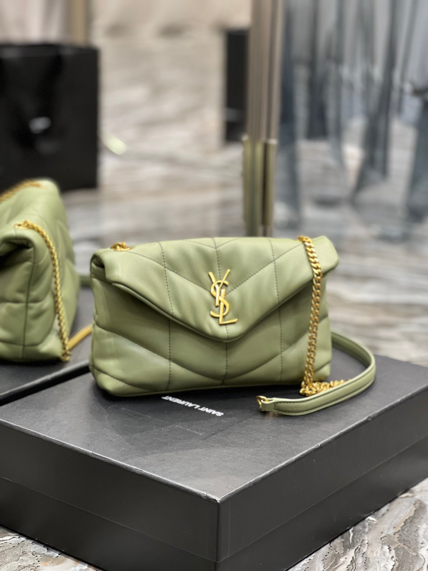 Saint Laurent Toy Loulou Puffer Bag in Quilted Lambskin - Sage Green Gold Hardware
