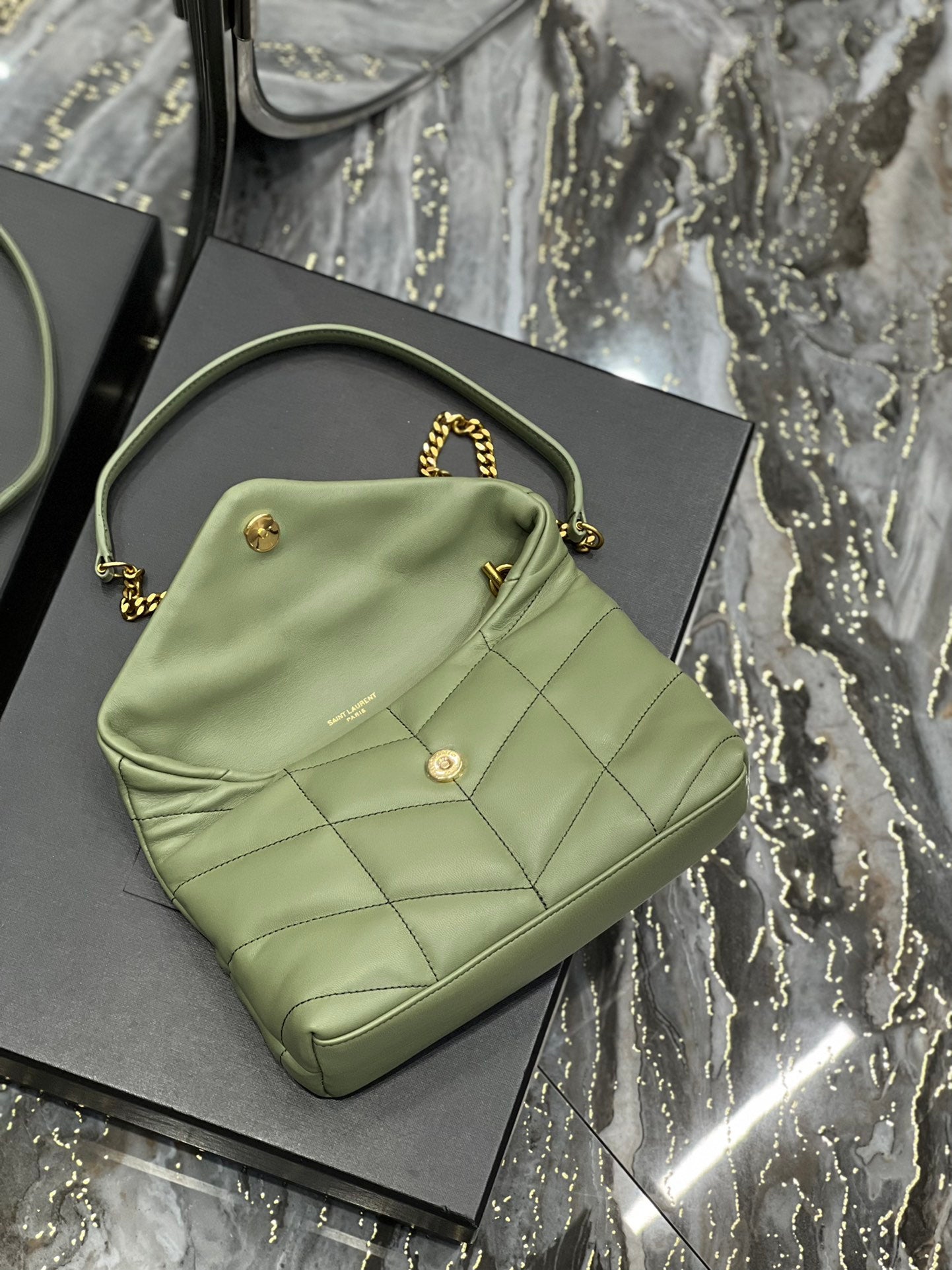 Saint Laurent Toy Loulou Puffer Bag in Quilted Lambskin - Sage Green Gold Hardware