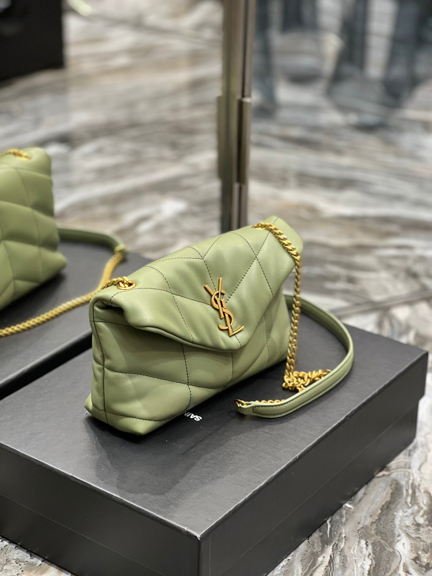 Saint Laurent Toy Loulou Puffer Bag in Quilted Lambskin - Sage Green Gold Hardware