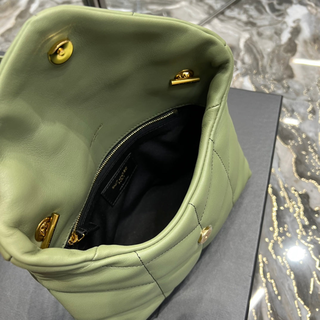 Saint Laurent Toy Loulou Puffer Bag in Quilted Lambskin - Sage Green Gold Hardware