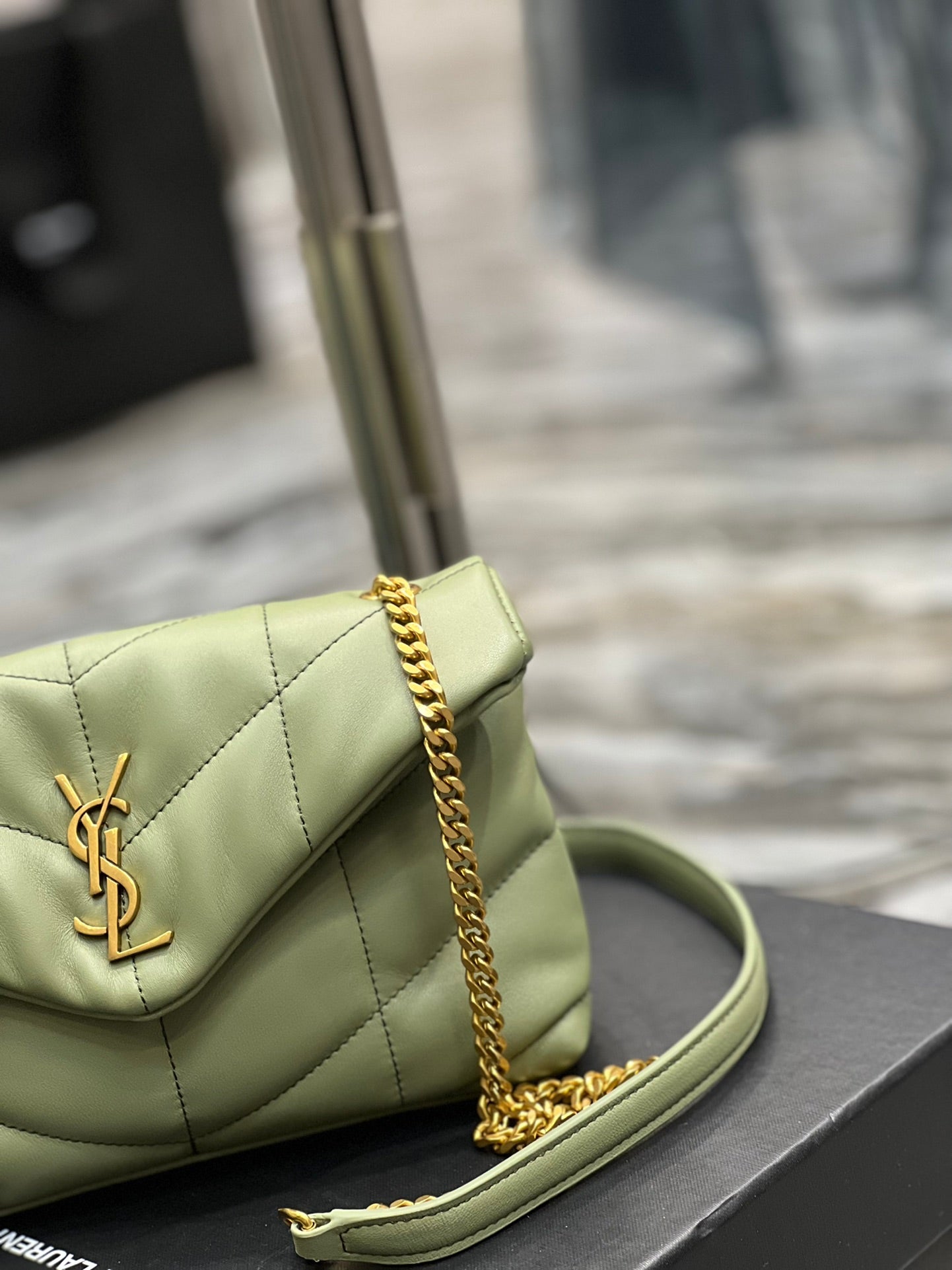 Saint Laurent Toy Loulou Puffer Bag in Quilted Lambskin - Sage Green Gold Hardware