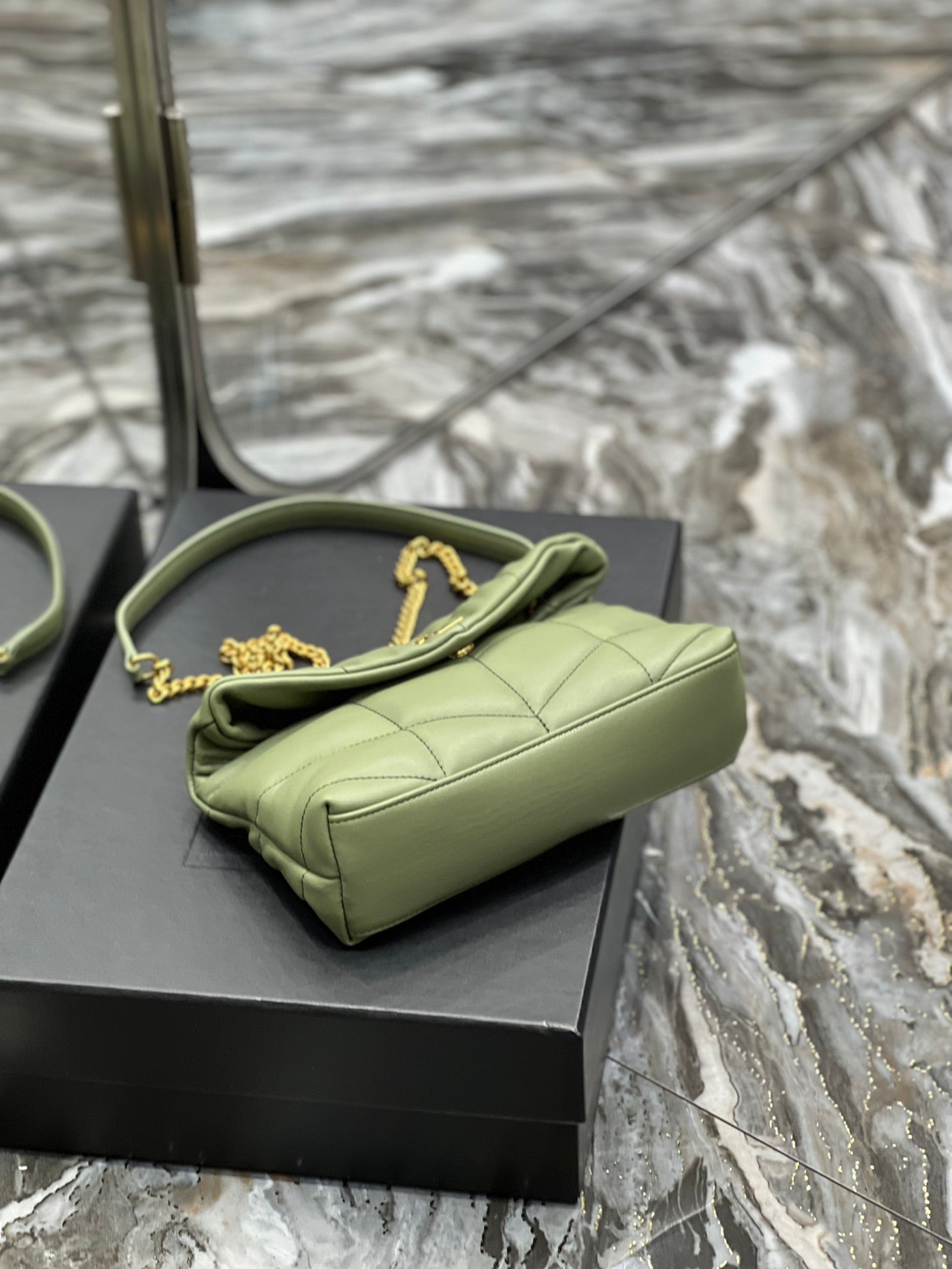 Saint Laurent Toy Loulou Puffer Bag in Quilted Lambskin - Sage Green Gold Hardware