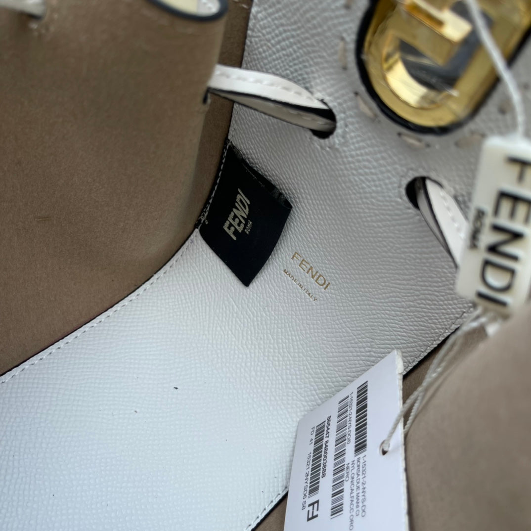 Fendi Small White Leather Bucket Bag - Luxury Drawstring Crossbody Handbag