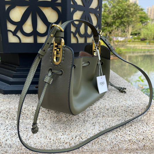 Fendi Mini Mon Tresor Olive Green Leather Bucket Bag - Gold Hardware