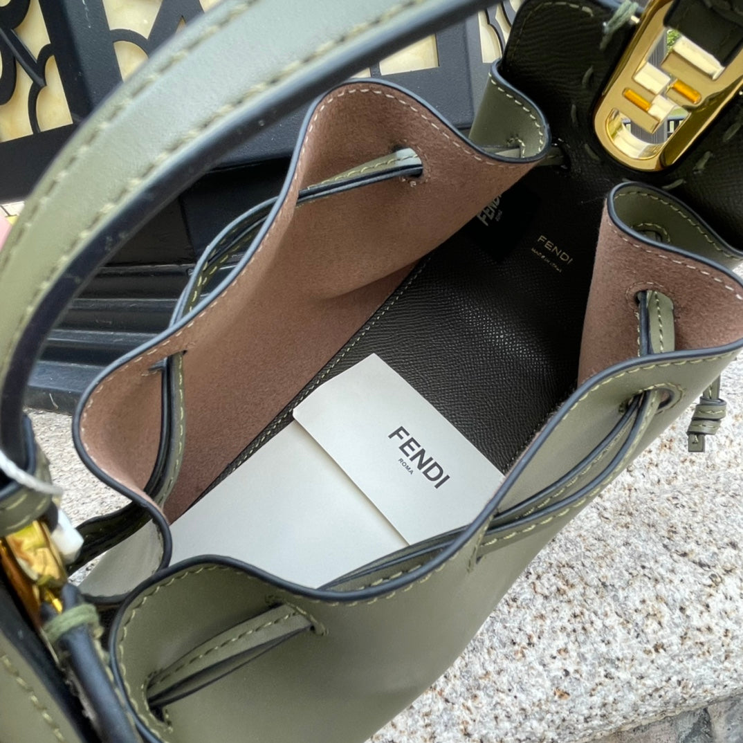 Fendi Mini Mon Tresor Leather Bucket Bag - Olive Green