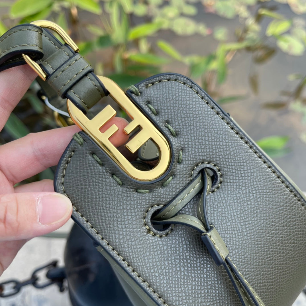 Fendi Mini Mon Tresor Olive Green Leather Bucket Bag - Gold Hardware