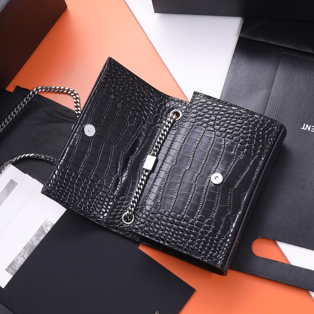 Saint Laurent Kate Small Tassel Bag in Crocodile-Embossed Leather