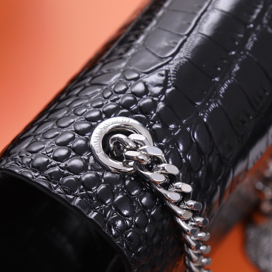 Saint Laurent Kate Small Tassel Bag in Crocodile-Embossed Leather