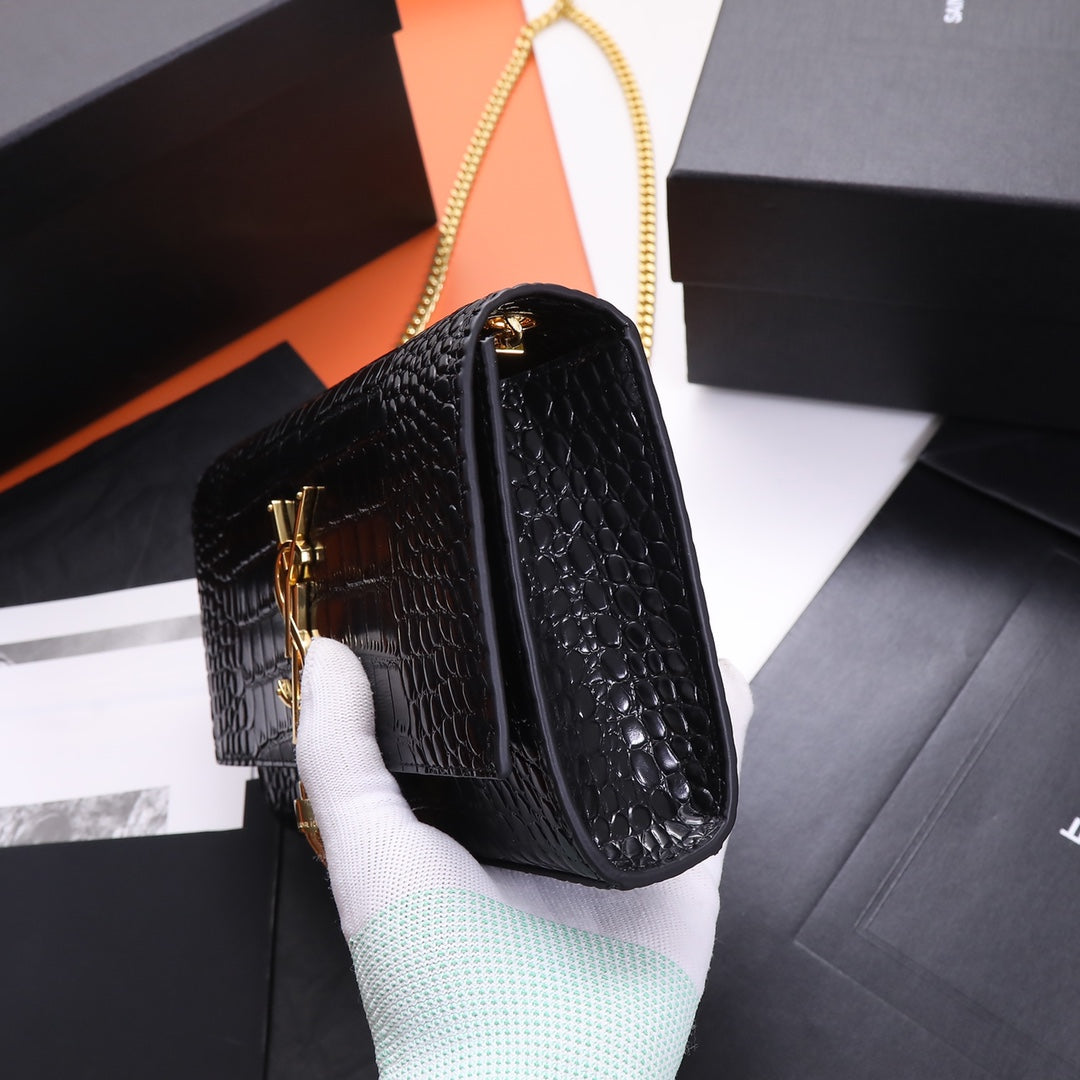 Saint Laurent Kate Small Tassel Bag in Crocodile-Embossed Leather