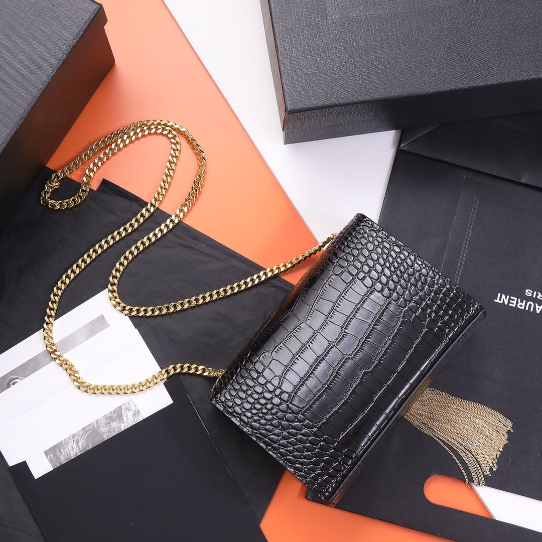 Saint Laurent Kate Small Tassel Bag in Crocodile-Embossed Leather