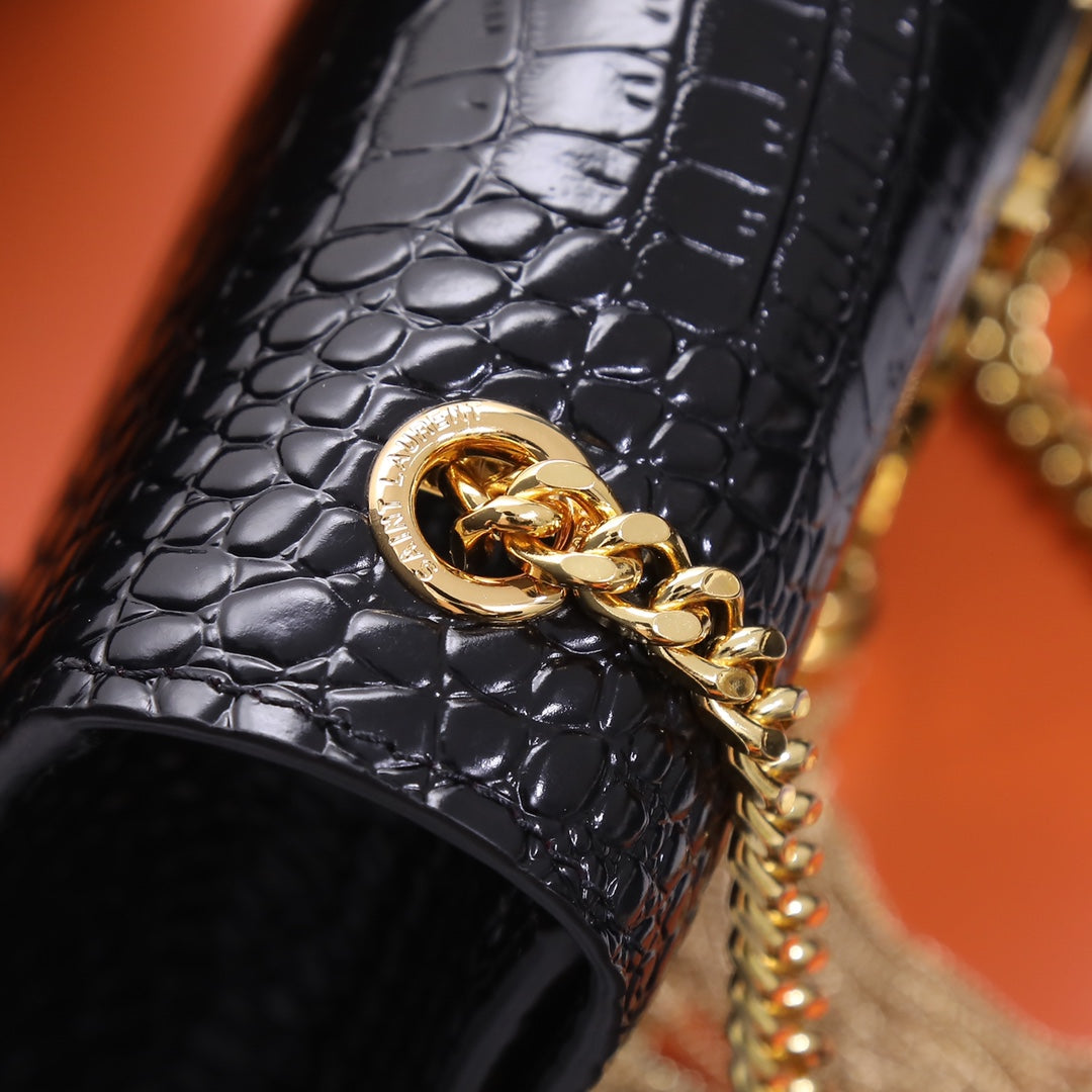 Saint Laurent Kate Small Tassel Bag in Crocodile-Embossed Leather