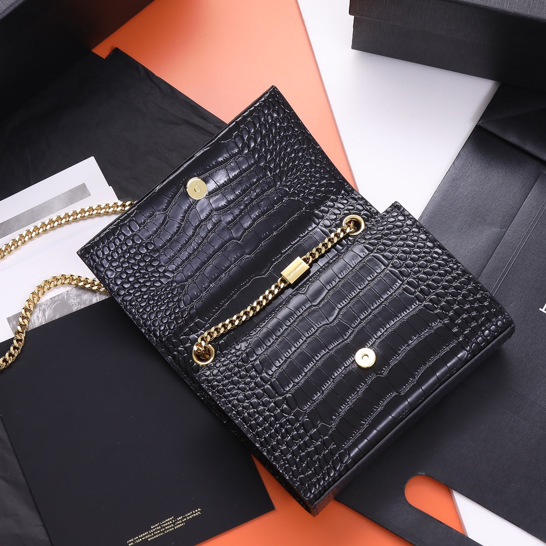 Saint Laurent Kate Small Tassel Bag in Crocodile-Embossed Leather