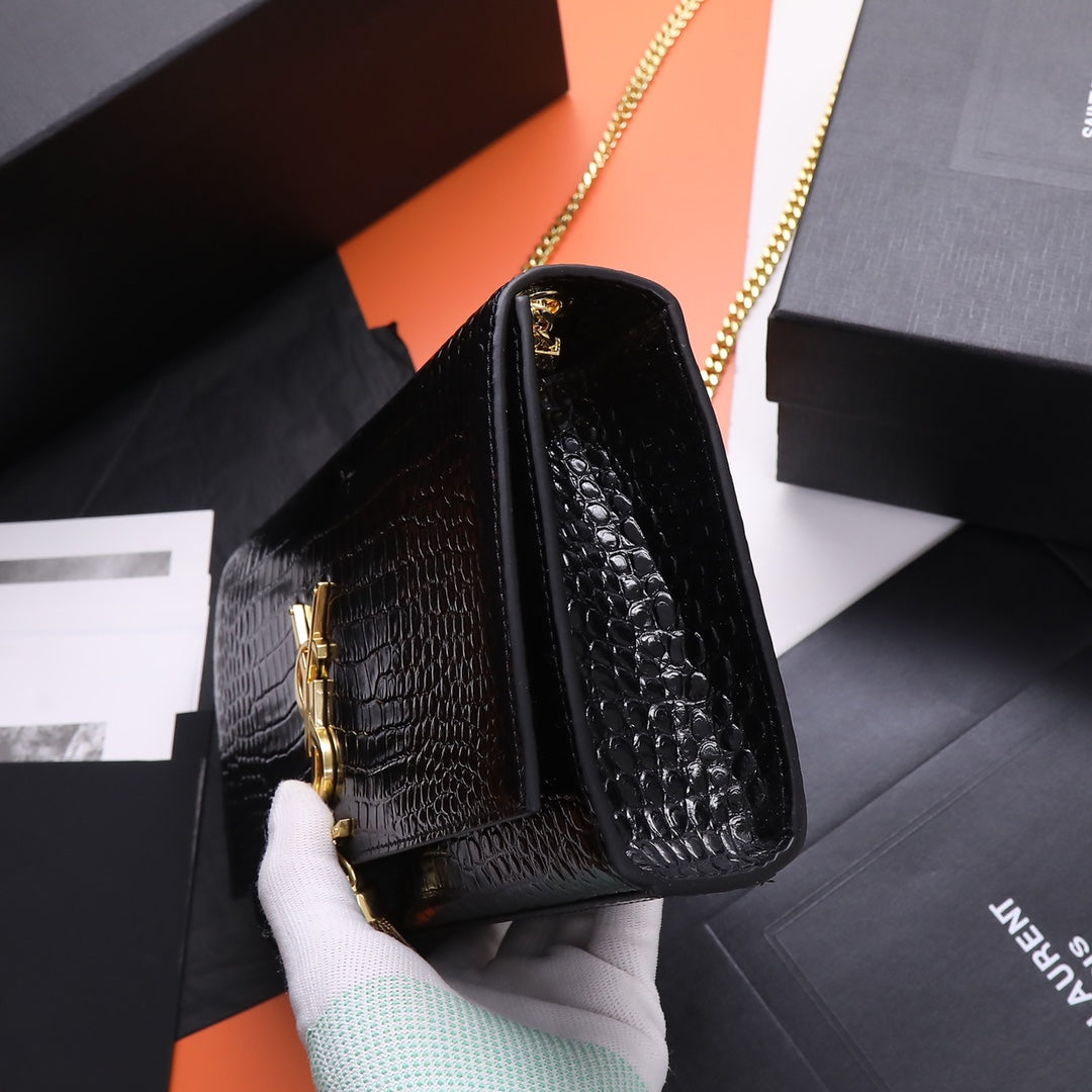 Saint Laurent Kate Medium Tassel Crossbody Bag - Black Crocodile-Embossed Leather