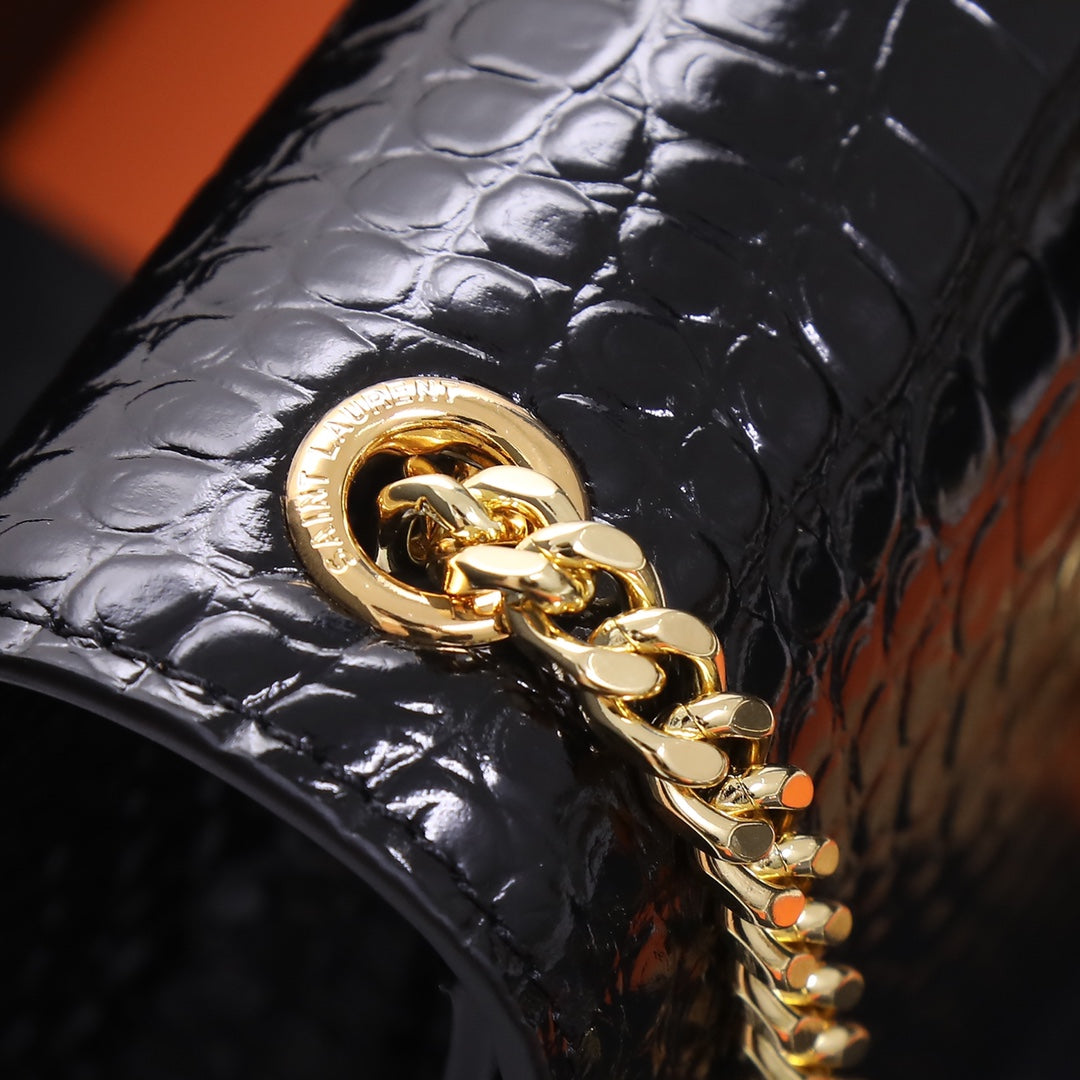 Saint Laurent Kate Medium Tassel Crossbody Bag - Black Crocodile-Embossed Leather