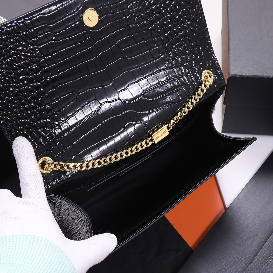 Saint Laurent Kate Medium Tassel Crossbody Bag - Black Crocodile-Embossed Leather