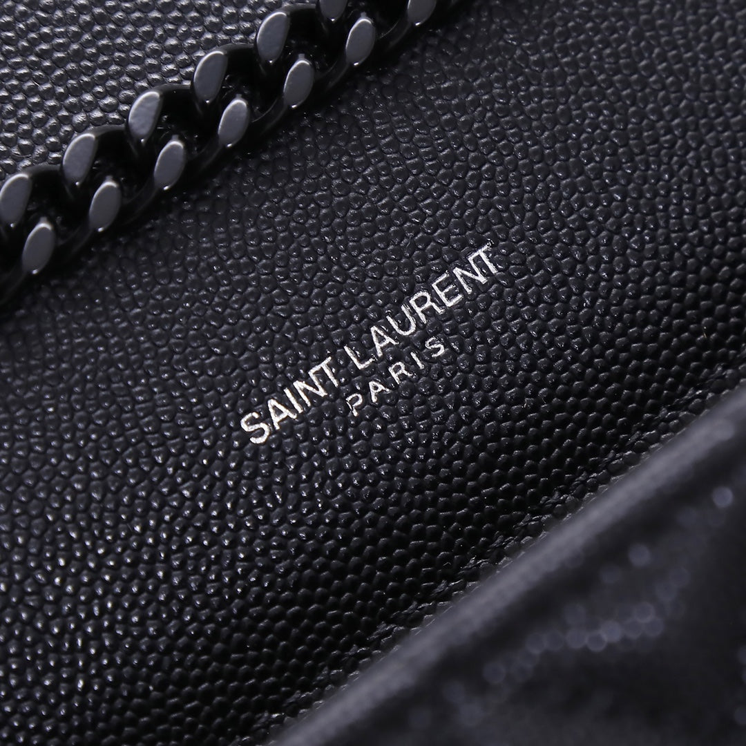 Saint Laurent Monogram Envelope Quilted Leather Chain Wallet - Black