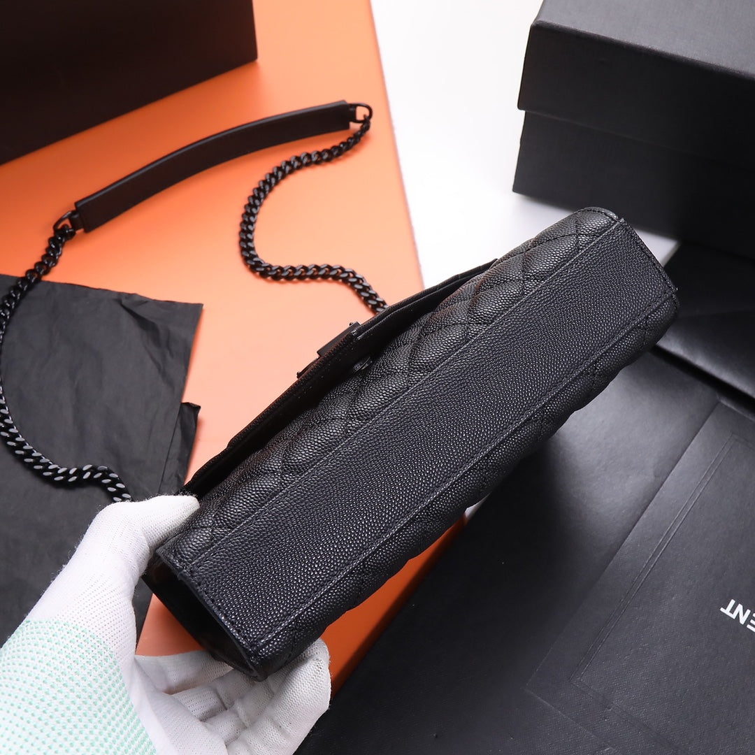 Saint Laurent Monogram Envelope Quilted Leather Chain Wallet - Black