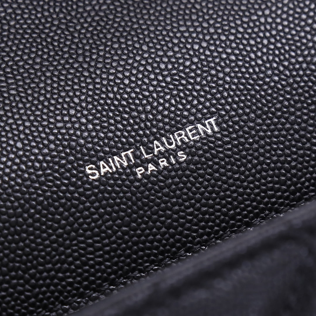 Saint Laurent Monogram Quilted Leather Chain Wallet Bag - Black Silver