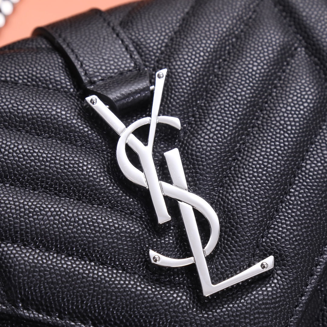 Saint Laurent Monogram Quilted Leather Chain Wallet Bag - Black Silver