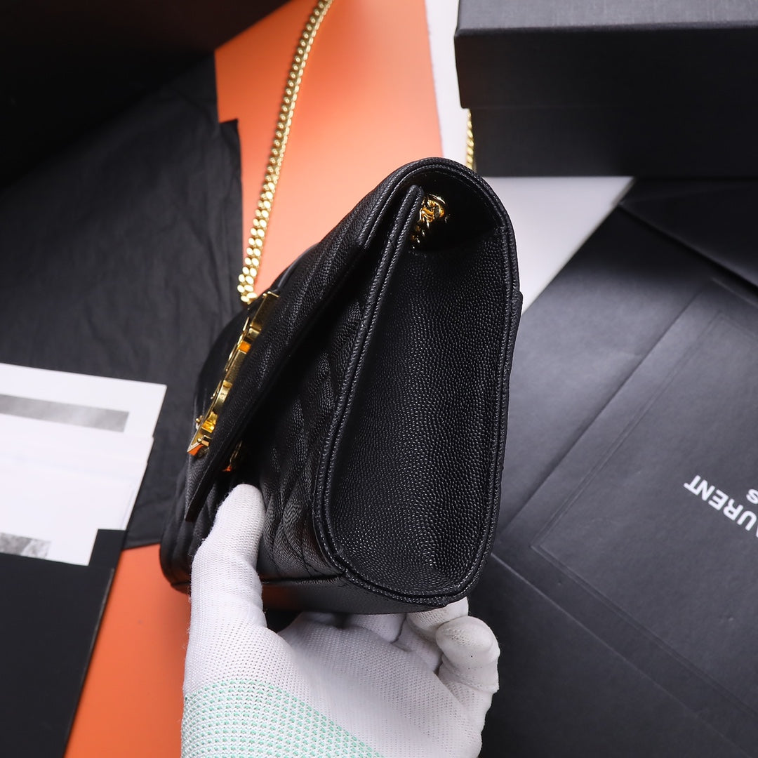 Saint Laurent Monogram Mix Matelassé Grain de Poudre Chain Wallet - Black