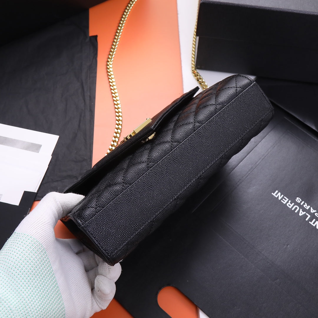Saint Laurent Monogram Mix Matelassé Grain de Poudre Chain Wallet - Black
