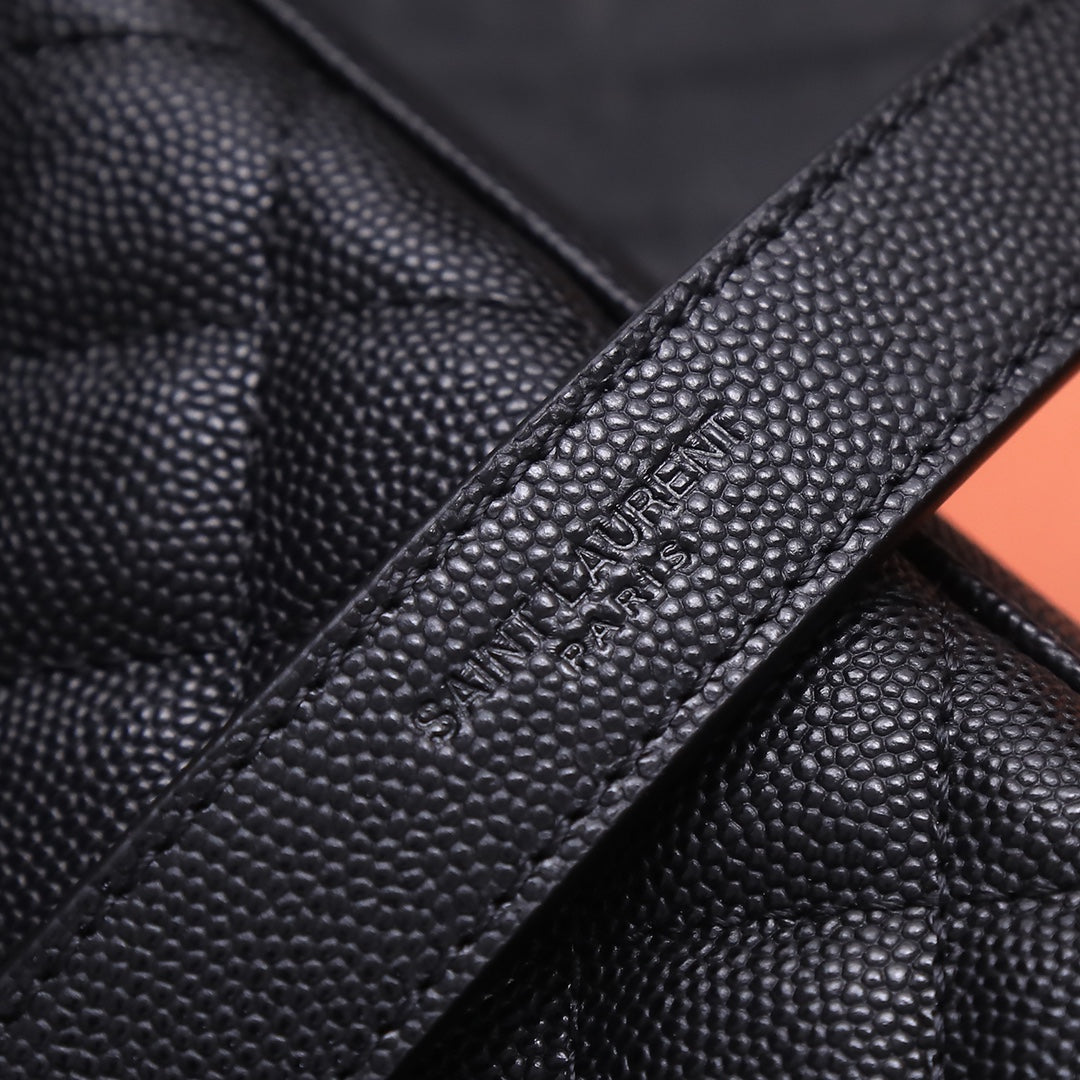 Saint Laurent Monogram Mix Matelassé Grain de Poudre Chain Wallet - Black