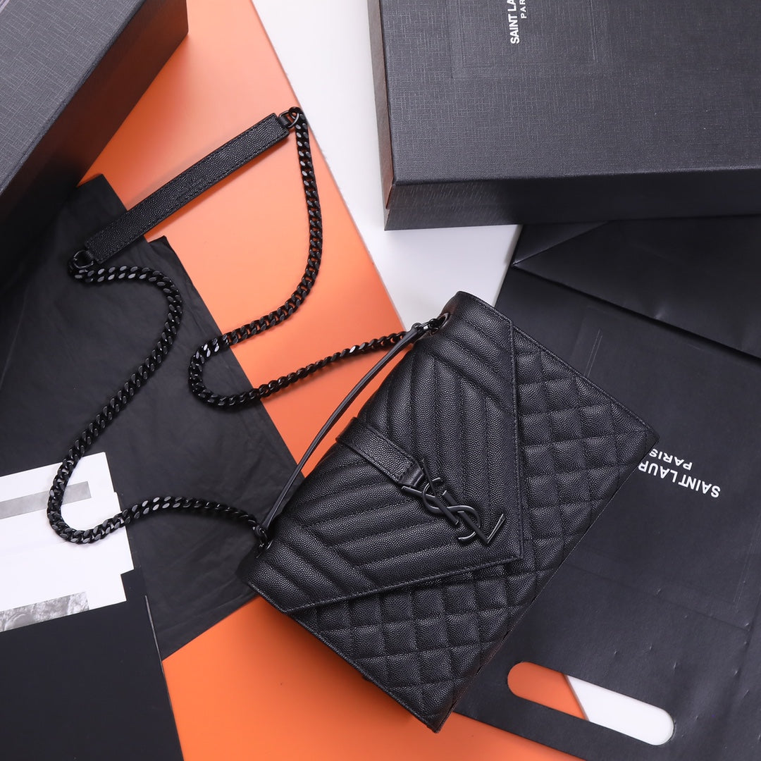 Saint Laurent Medium Envelope Bag in Quilted Leather - All Black