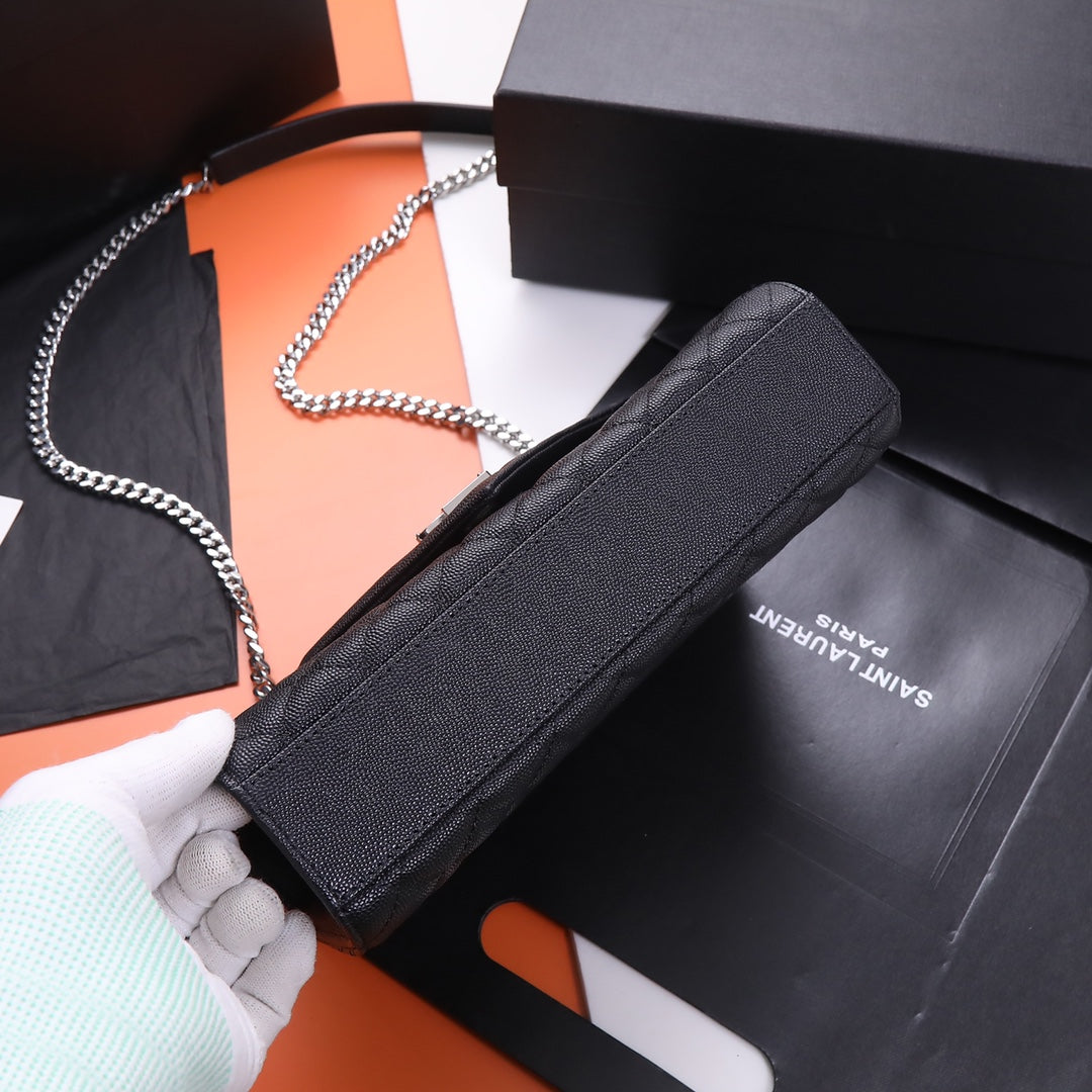 Saint Laurent Medium Envelope Bag in Mix Matelassé Leather - Black