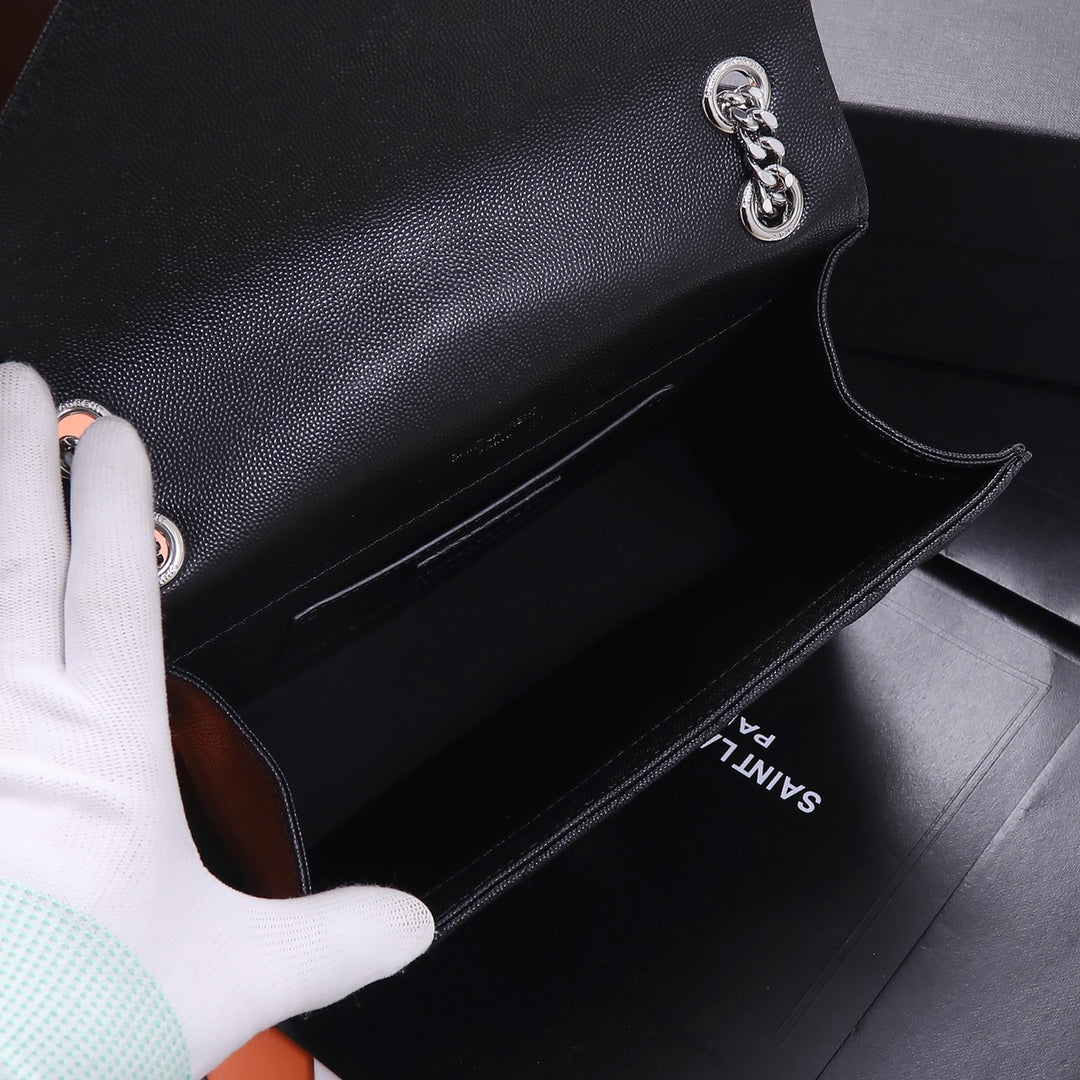 Saint Laurent Medium Envelope Bag in Mix Matelassé Leather - Black
