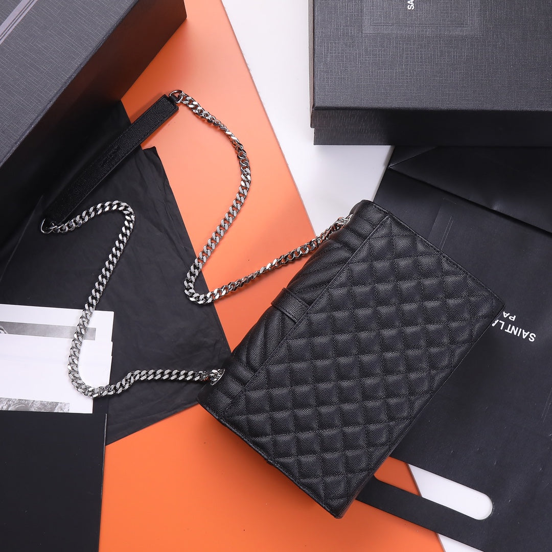 Saint Laurent Medium Envelope Bag in Mix Matelassé Leather - Black