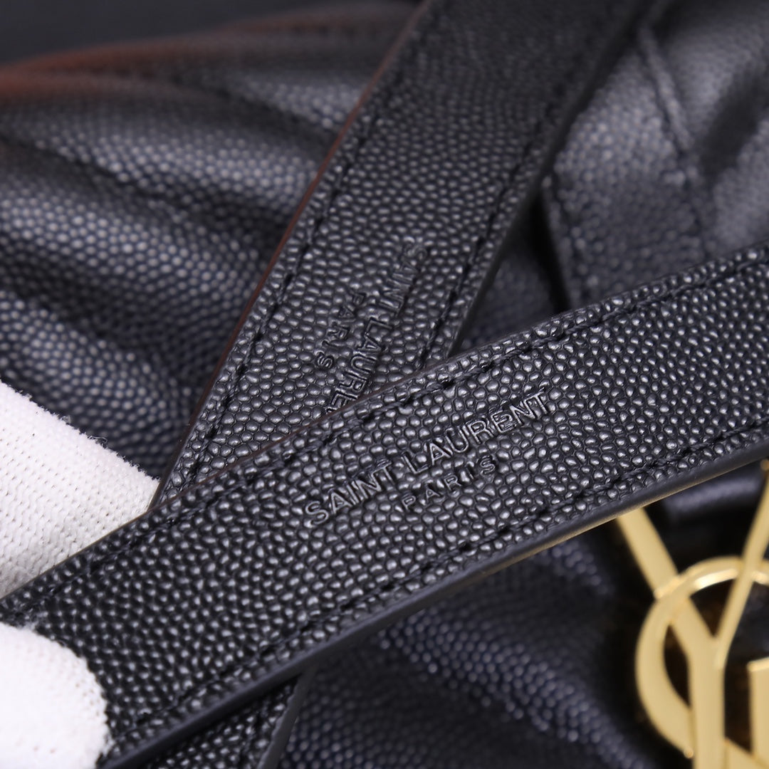 Saint Laurent Envelope Chain Wallet in Quilted Grain de Poudre Leather - Black/Gold
