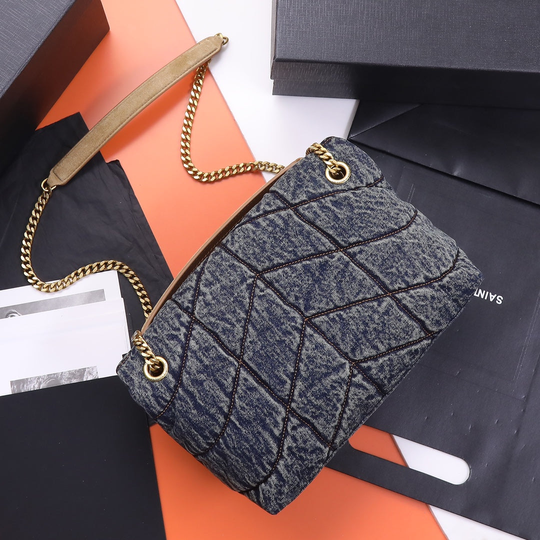 Saint Laurent Small Loulou Chain Bag in Quilted Denim