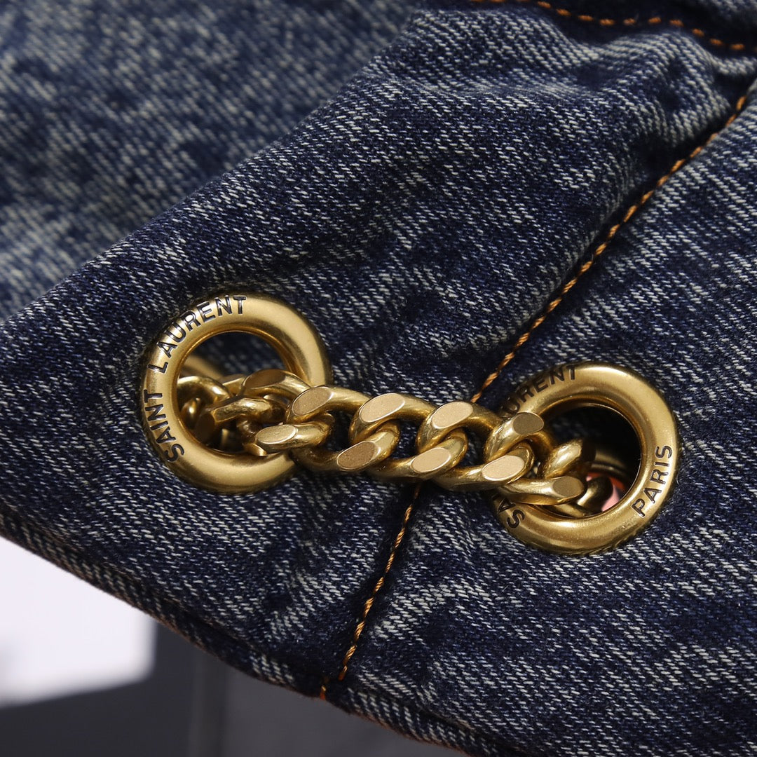 Saint Laurent Small Loulou Chain Bag in Quilted Denim