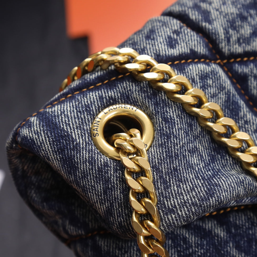 Saint Laurent Small Loulou Chain Bag in Quilted Denim