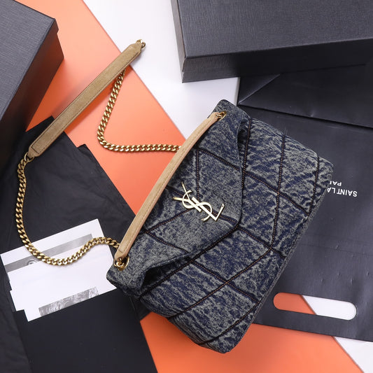 Saint Laurent Small Loulou Chain Bag in Quilted Denim