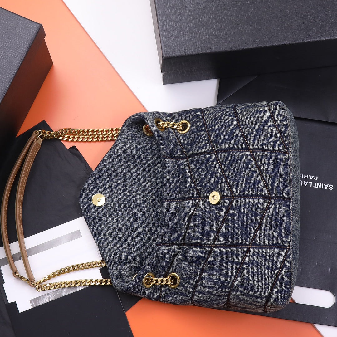 Saint Laurent Small Loulou Chain Bag in Quilted Denim