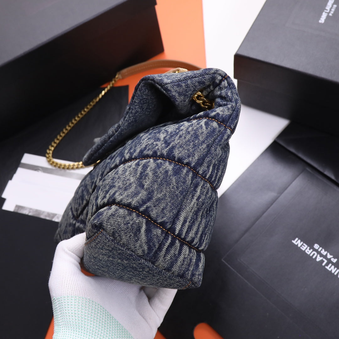 Saint Laurent Small Loulou Chain Bag in Quilted Denim