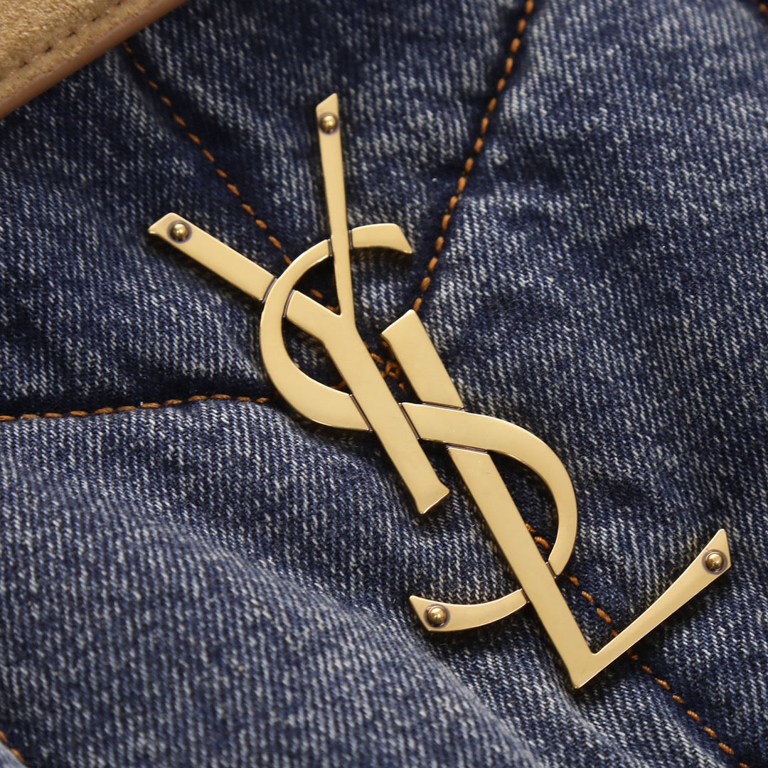 Saint Laurent Medium Loulou Puffer Chain Bag in Quilted Denim - Dark Blue