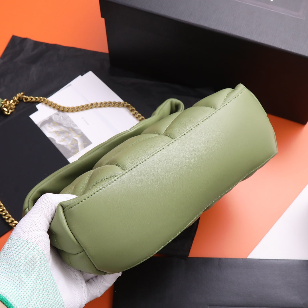 Saint Laurent Loulou Puffer Small Green Leather Shoulder Bag