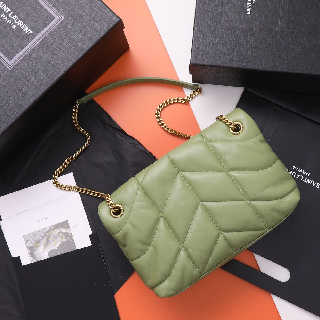 Saint Laurent Loulou Puffer Small Green Leather Shoulder Bag