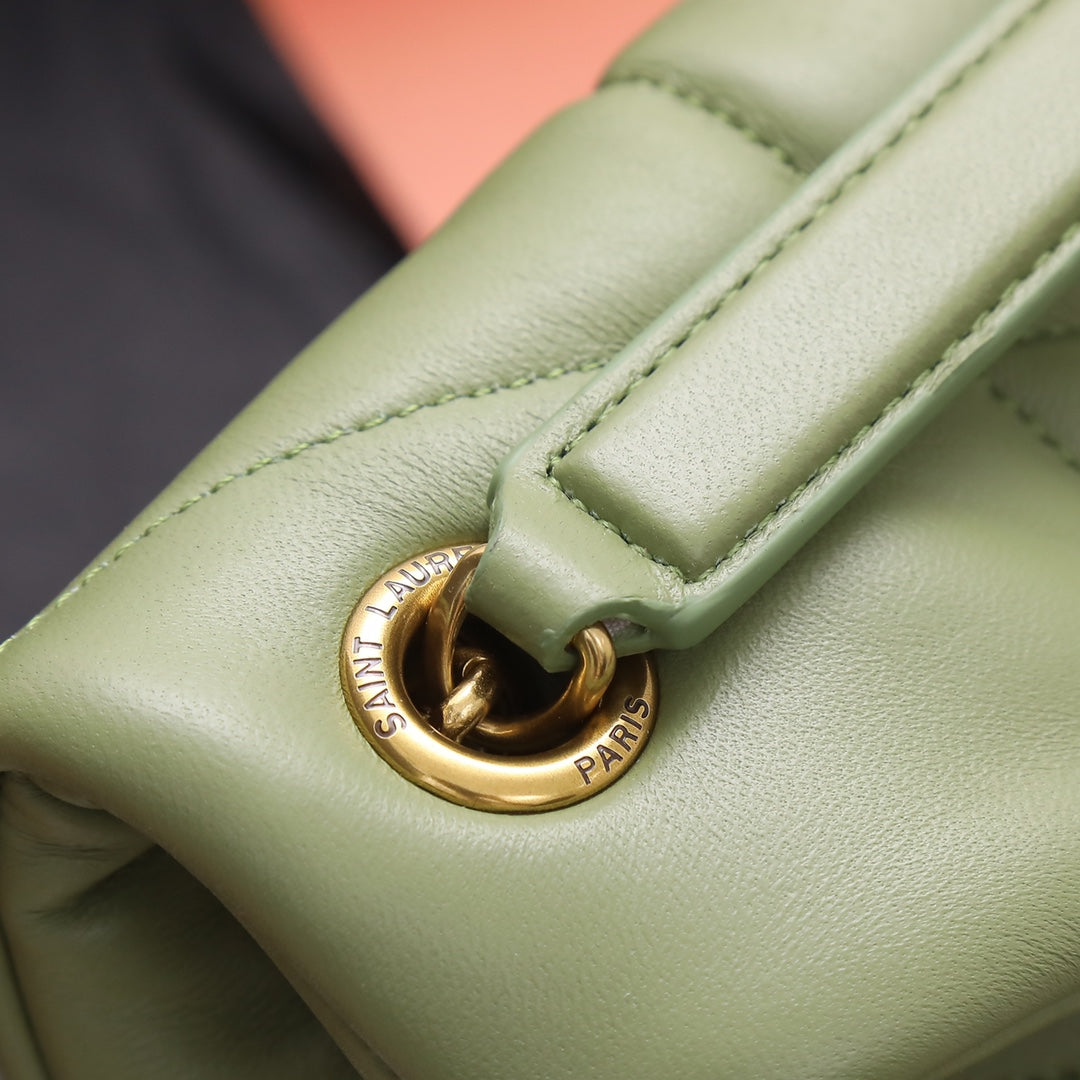 Saint Laurent Loulou Puffer Small Green Leather Shoulder Bag