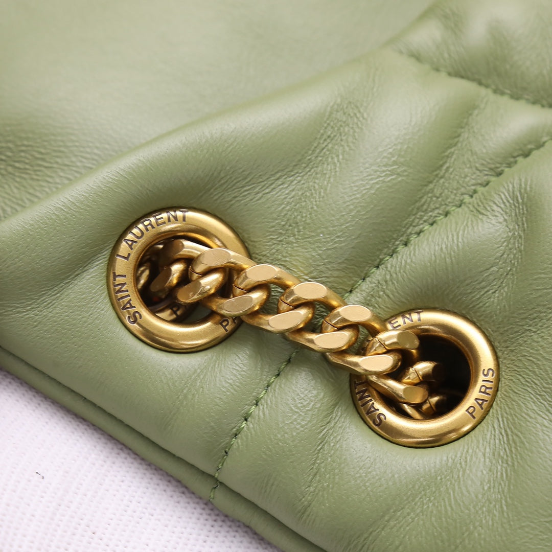 Saint Laurent Loulou Puffer Small Green Leather Shoulder Bag